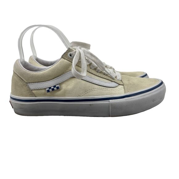 Vans Shoes Womens 8.5 Cream Suede Canvas Low Top Skate Skateboarding Sneakers - Picture 1 of 11